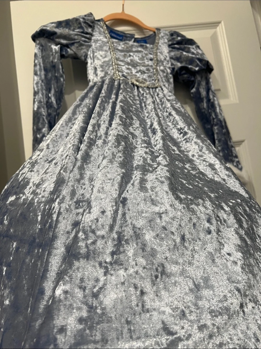 Blue Silver Velvet Princess Costume Dress with White Fur Trim - Kids